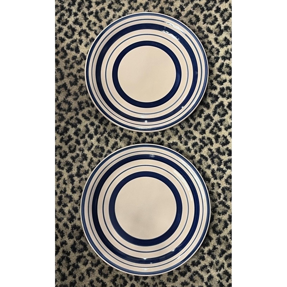 Lot Of 2 Dover & York‎ Blue White Striped Dinner Plate 10.5" Cottage Farmhouse